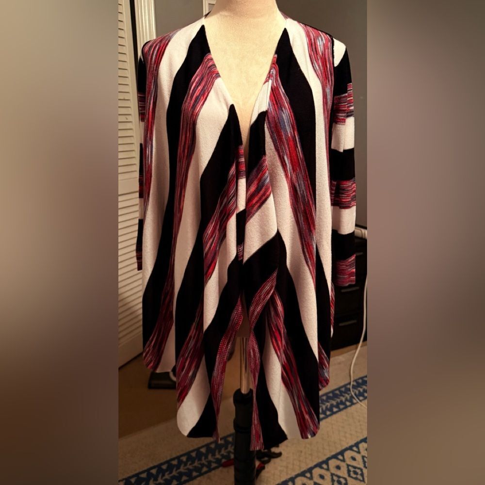 Anthropologie: Stacia Black, Cream & Red Striped Open-Front Cardigan